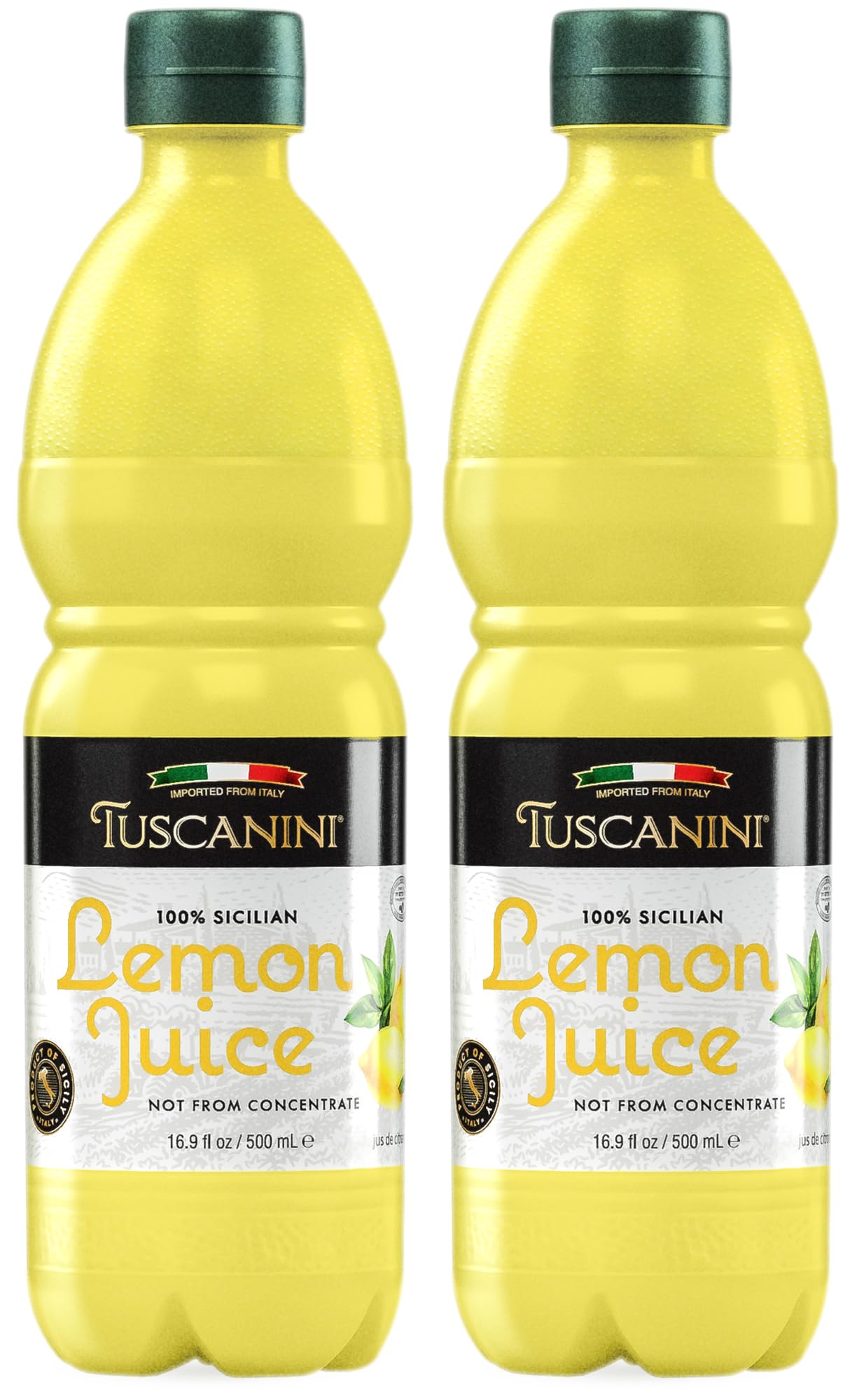 Tuscanini 100% Sicilian Lemon Juice, Not from Concentrate, 500ml (Pack of 2) No Water Added | Convenient Size - Fits Nicely in Refrigerator | Product