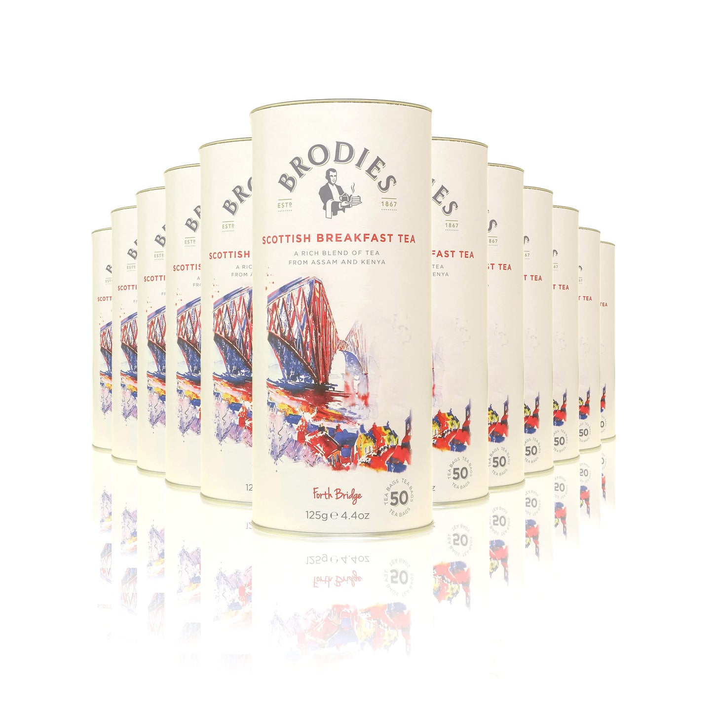 Brodies Scottish Breakfast Tea - 12 Drums of 50 Tea Bags (total of 600 Teabags) - British fine Blend of black Tea with a Malty Flavour from Assam and