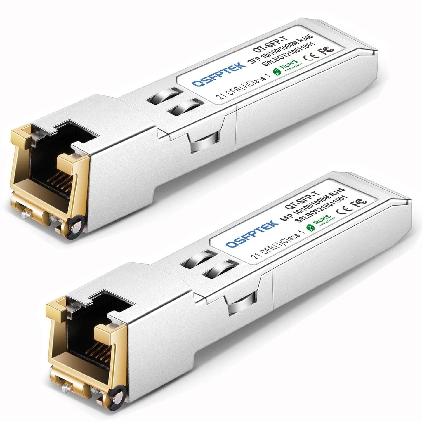 QSFPTEK 2Pack Gigabit 1G SFP-T RJ45 Copper Module, 10/100/1000BASE-T SFP to RJ45 Module 1G SFP-T Mini-Gbic Transceiver for Cisco