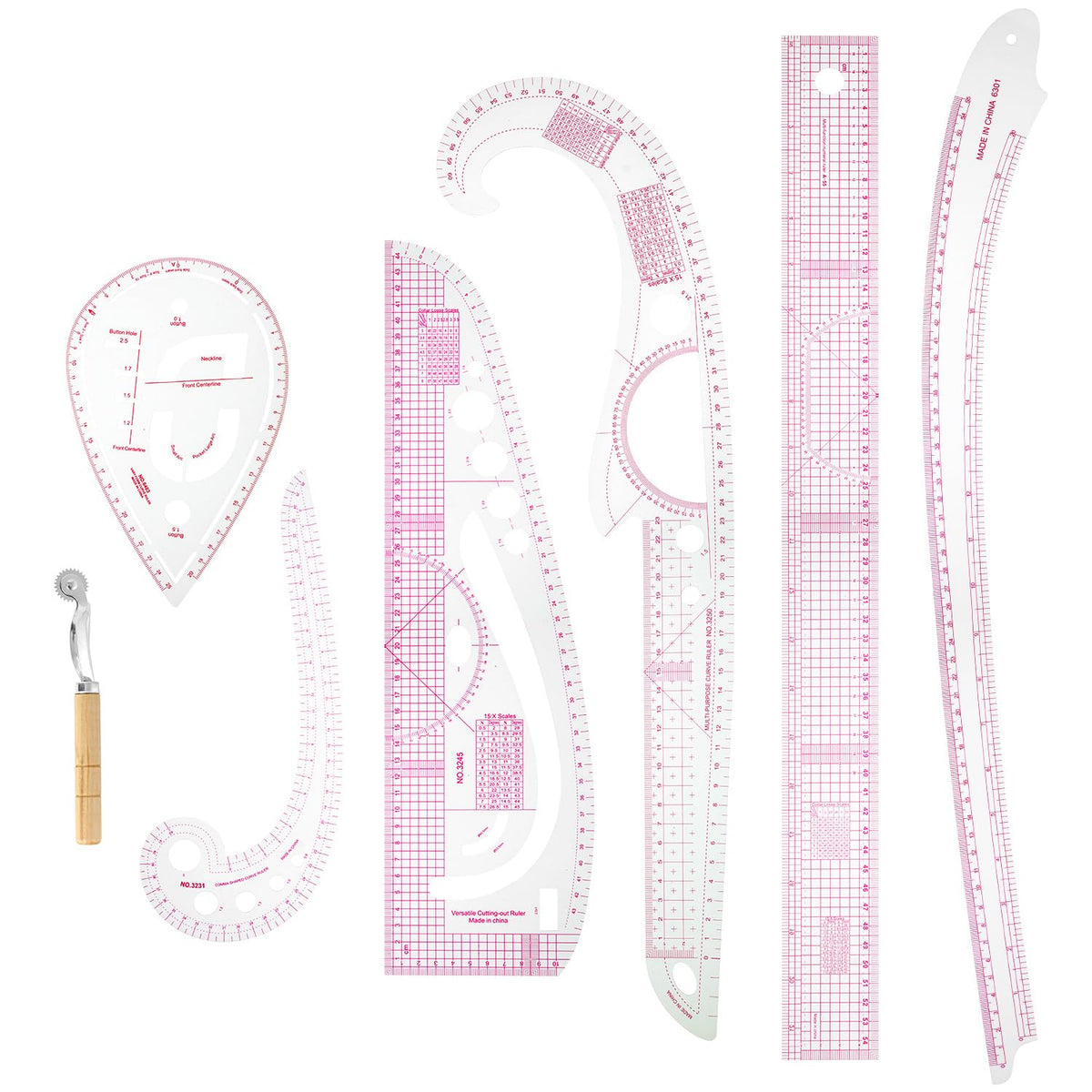 QWORK? 7 Pieces Curve Sewing Rulers Set, Curve Shaped Ruler, Sewing Accessories, for Designers, Pattern Makers, Tailors
