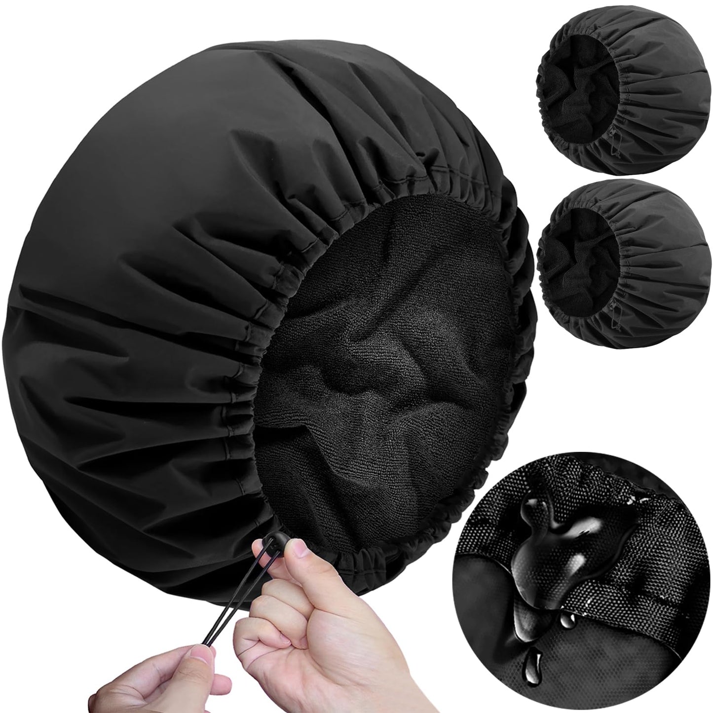 Sheomern 2 Pcs 16.5"Jumbo Adjustable Terry Cloth Lined Shower Caps for Long Hair & Braids, Extra Large Dual Waterproof Hair Cap for Women & Men,