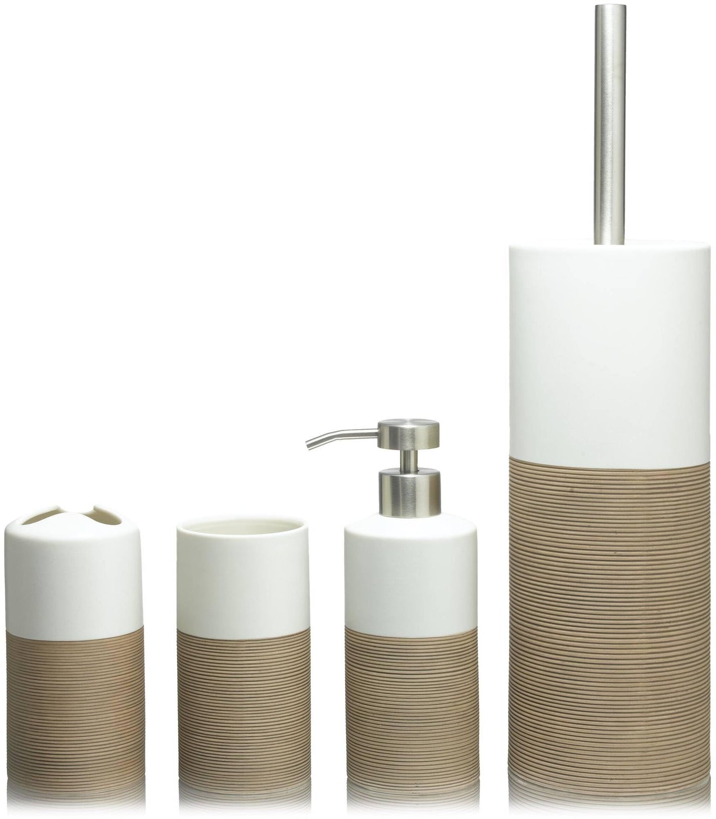 Sealskin Doppio Toilet Brush and Holder, Porcelain, Sand, 10.1 x 38.3 x 10.1 cm