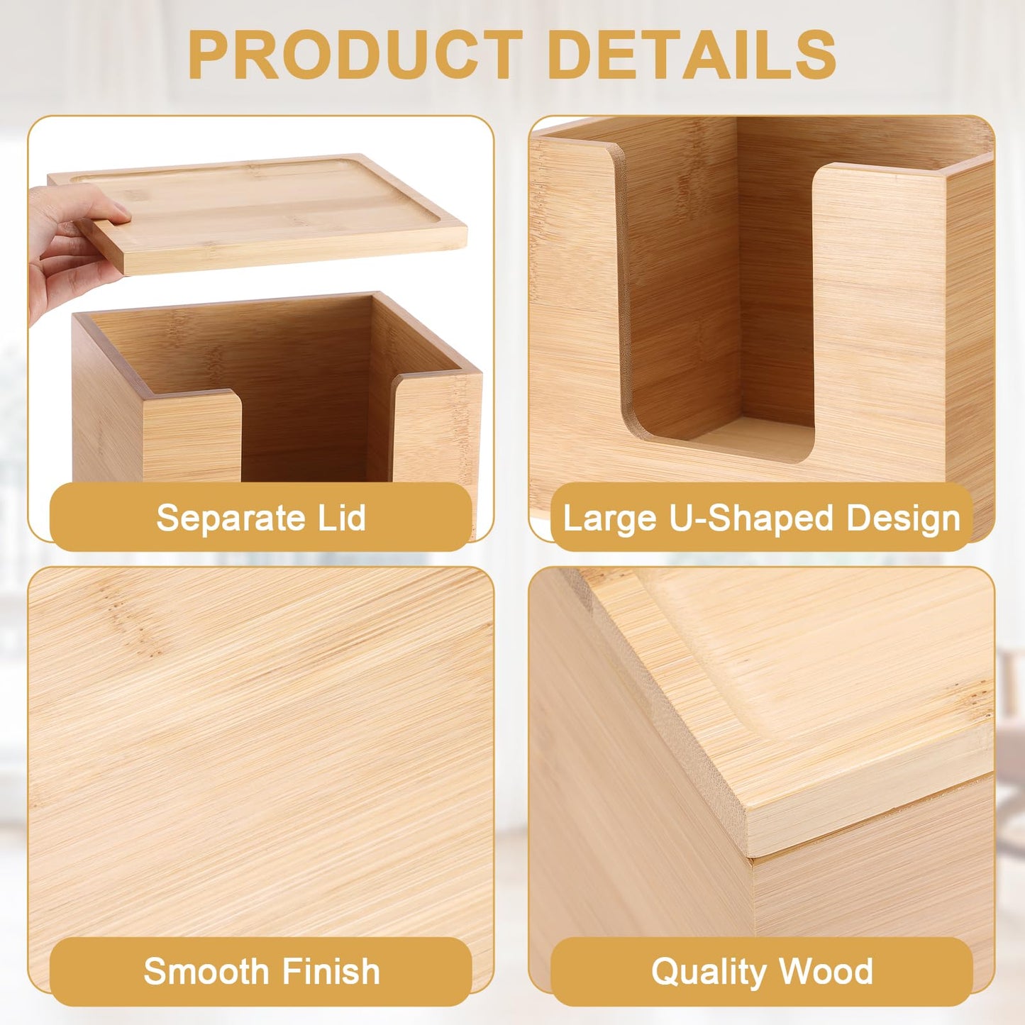 BTSKY Bamboo Disposable Face Towel Box Holder, Tabletop Storage Box