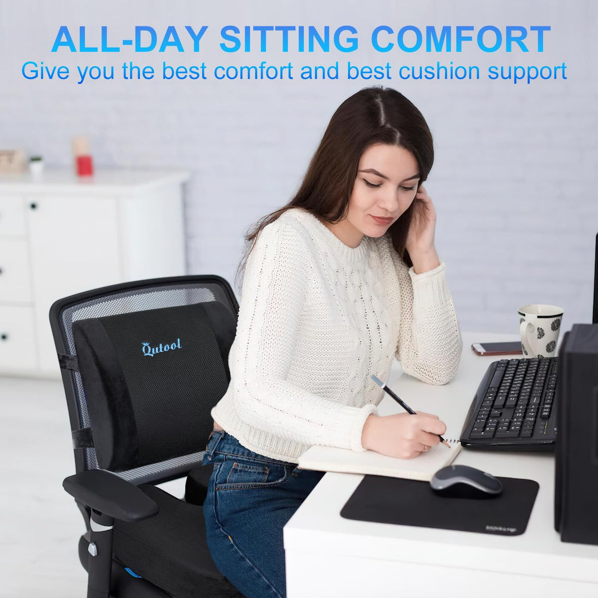 QUTOOL Seat Cushion and Lumbar Support Pillow for Office Desk Chair Back Support Chair Cushion Seat Cushion & Back Pillow for Sitting lumbar support
