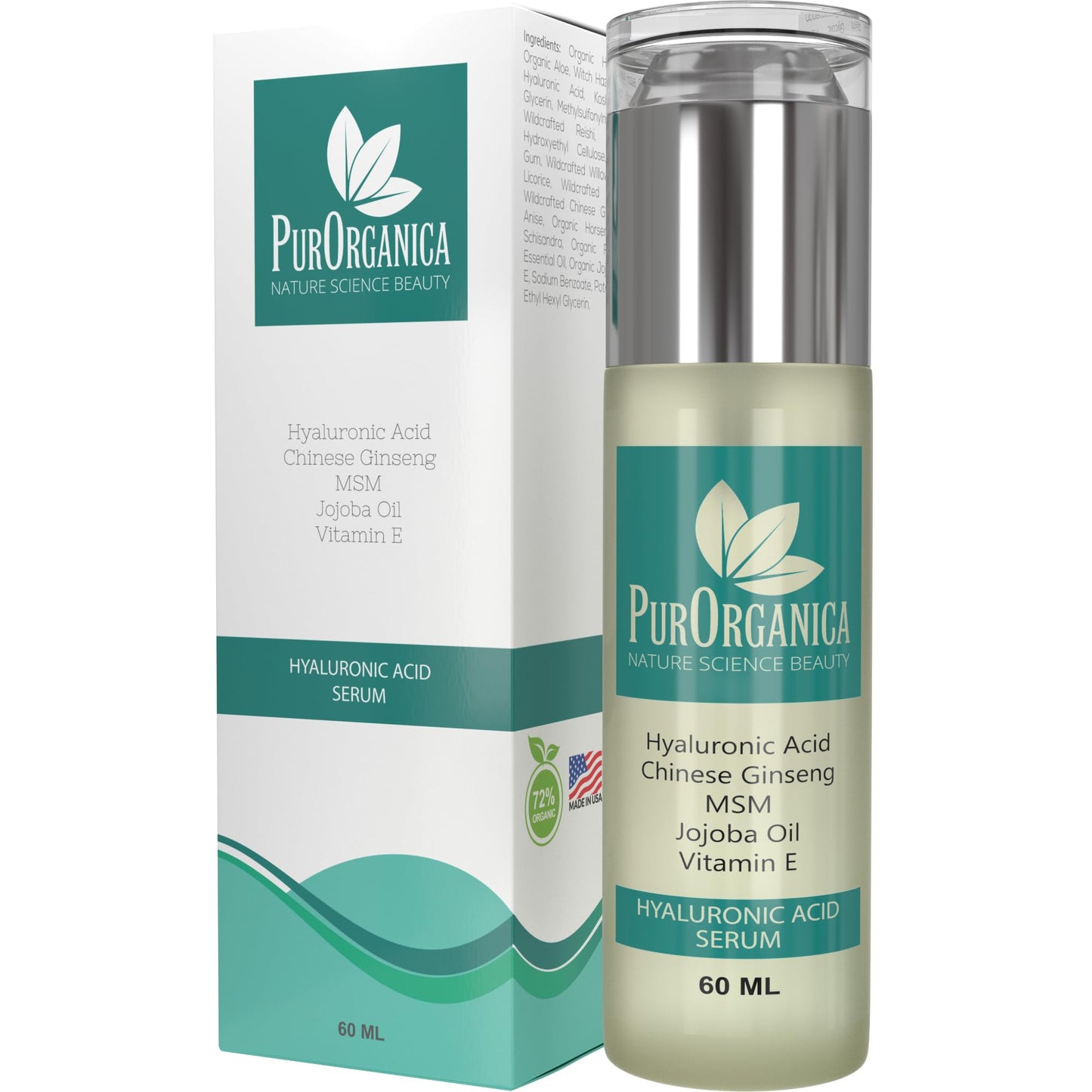 PurOrganica Hyaluronic Acid Face Serum - HUGE 60 ML BOTTLE ? The Best Anti-Ageing Serum for Fine Lines & Wrinkles - Hydrating, Plumping, Brightening -