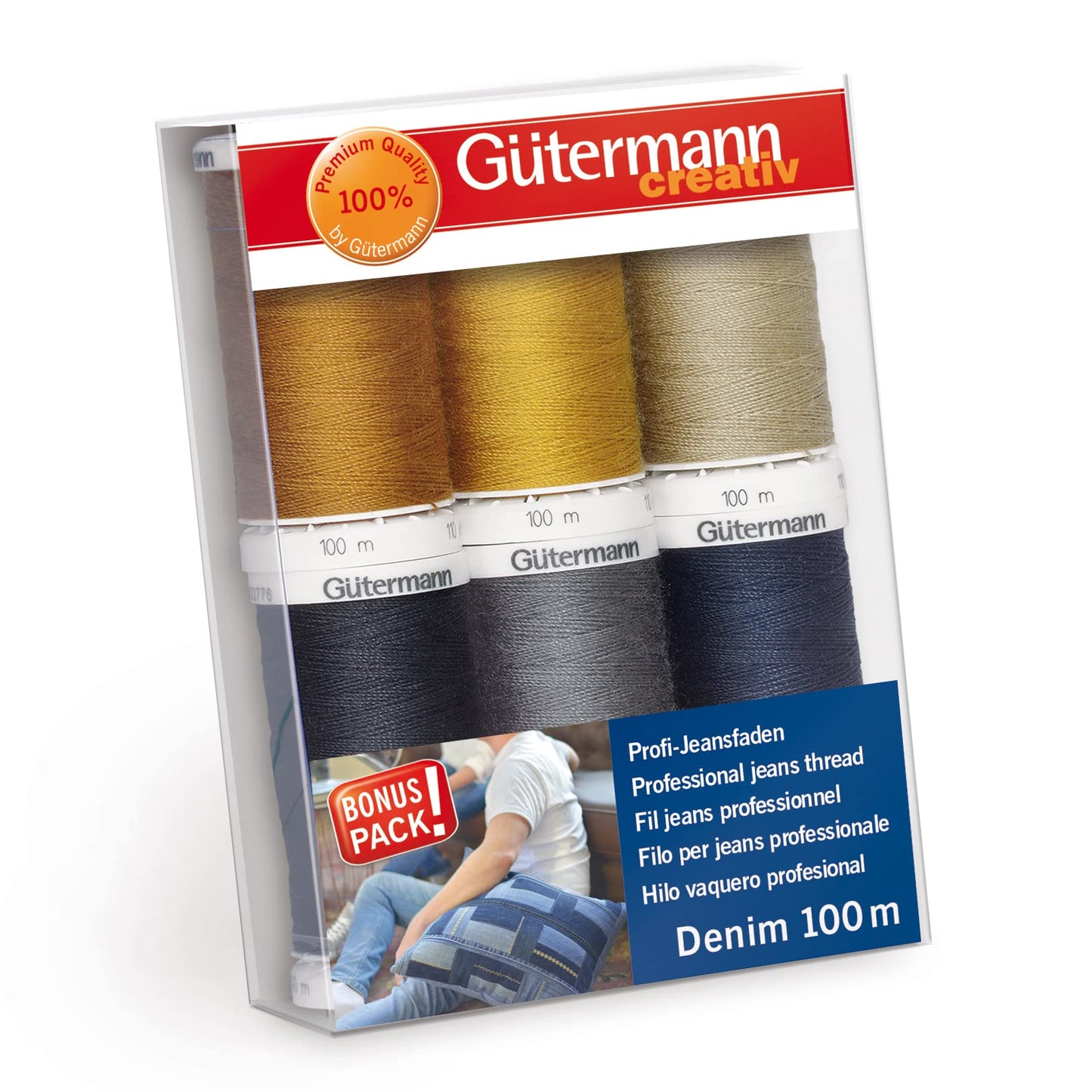 G?termann creativ Sewing Thread Set with 6 spools Professional Jeans Thread Denim 100 m in Typical Denim Seam Colours