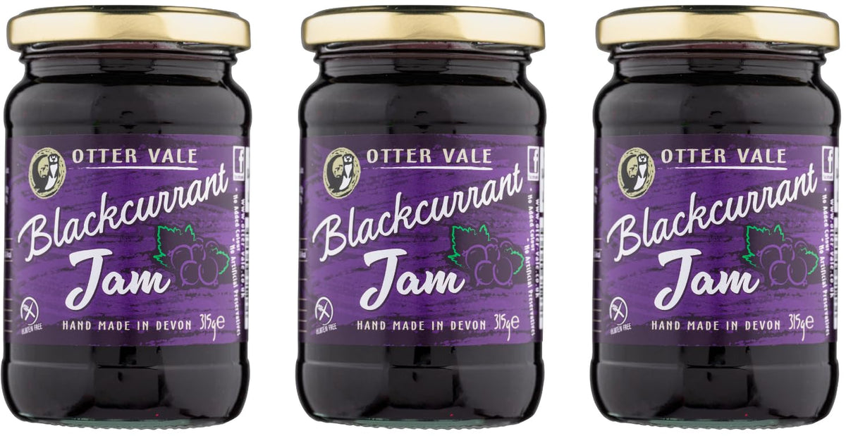 Otter Vale - Blackcurrant Jam, packed with fruitiness and blackcurrants are not just for making Ribena!, hand-made in Devon, gluten-free, 315g glass