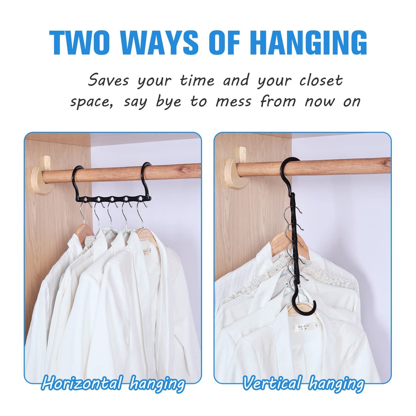 Rainberg 6pcs Magic Clothes Hangers Space Savers, Coat Hangers Space Saving, Wardrobe Space Saver Hangers. (Pack of 6, Black)