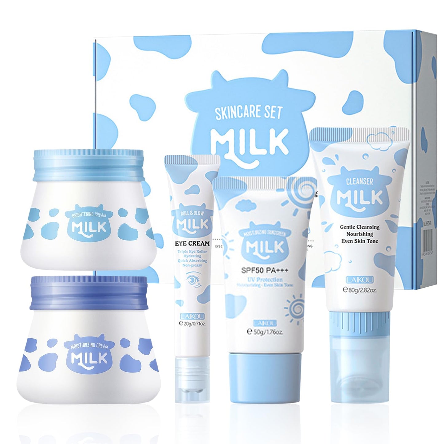 FEXPDL 5 Piece Milk Skin Care Sets & Kits Kids Skin Care Products Milk Protein Skincare Gifts For Teenage Girls, Skincare Set With Cleanser, Eye