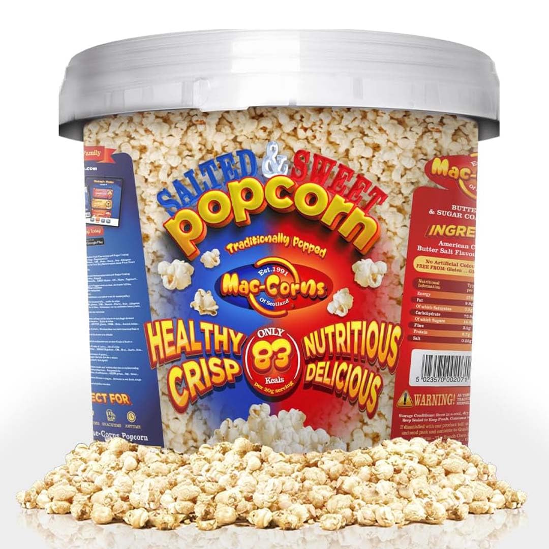 MacCorns - Traditional Salted & Sweet Popcorn Mix - Sharing Bucket - Serves 12 Portions