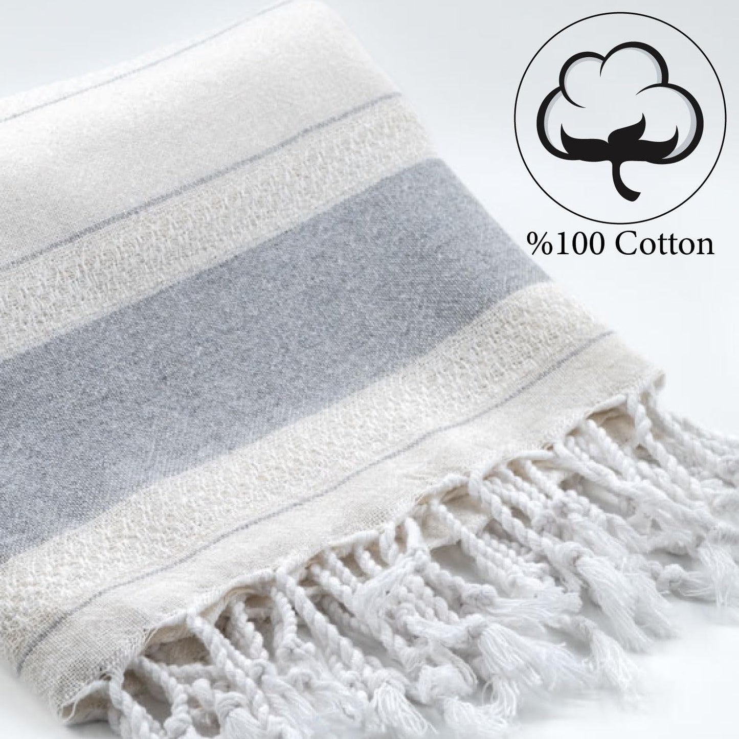BERCA HOME Ephesus Turkish Beach Towel โ Lightweight, Quick Dry, Sand Free โ 100% Cotton Peshtemal Hammam & Bath Towel โ 90x190 cm