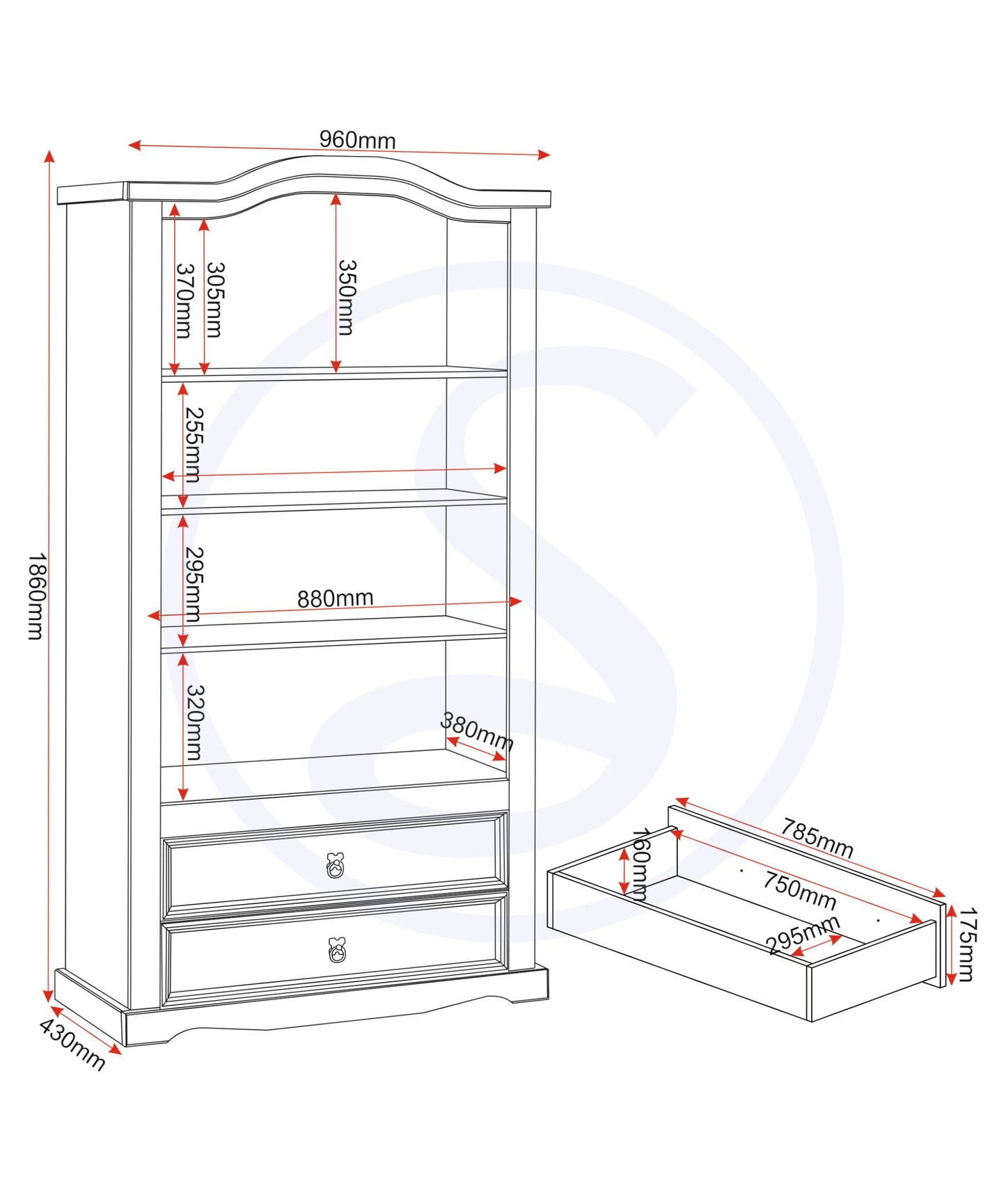Seconique Corona 2 Door 2 Drawer Glass Display Unit,Distressed Waxed Pine