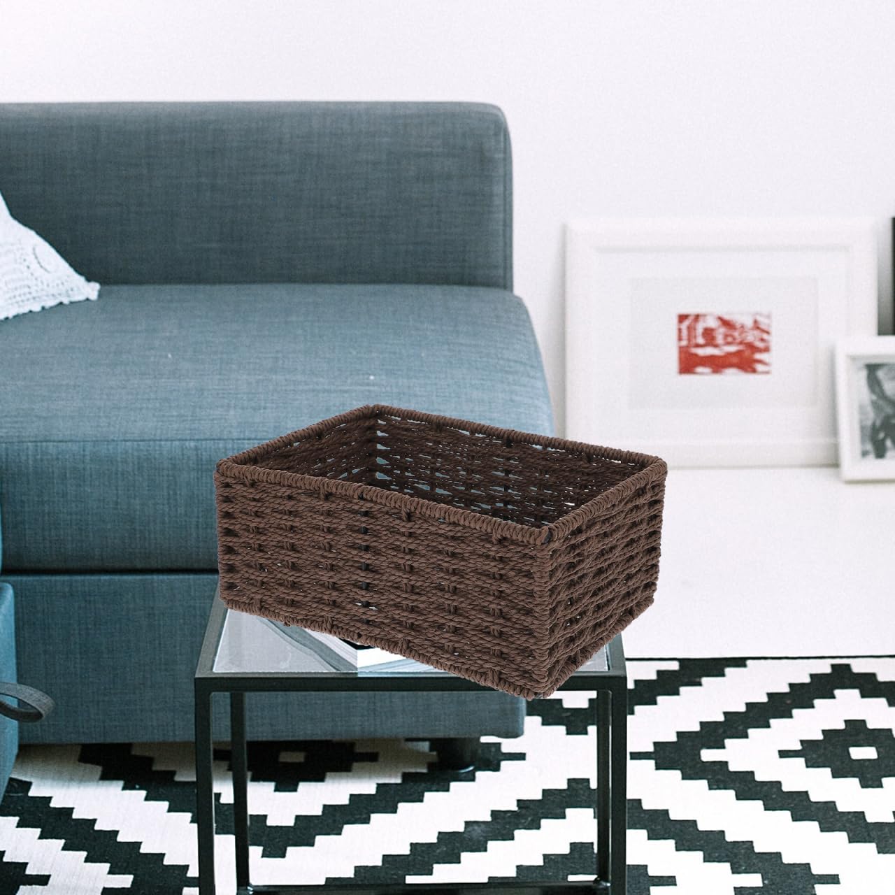Healifty Rattan Storage Box Coffee Small Desktop Organizer Basket 8.74X6.10X3.54In Woven Storage Basket for Sundries and Home Decoration