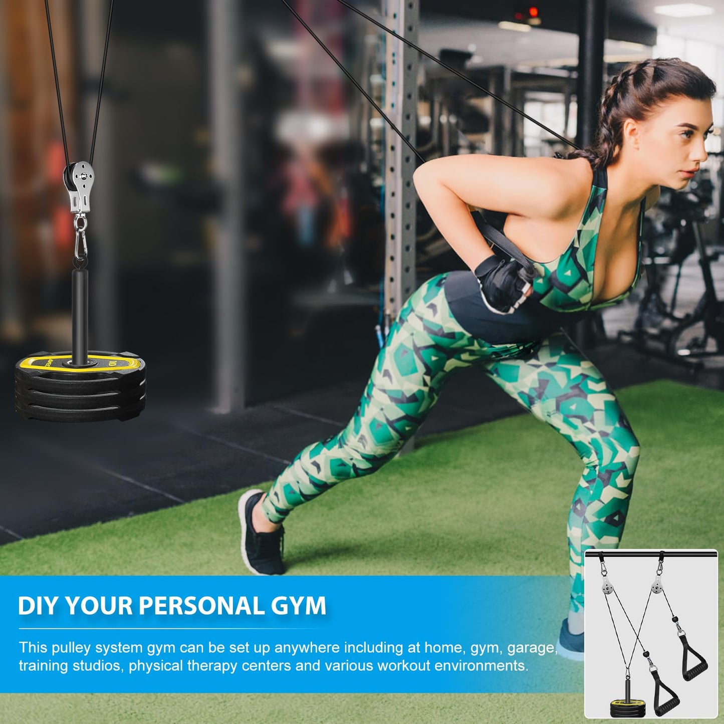 Cable Pulley System Home Gym, Weight Cable Pulley System Fitness Cable Pulley Attachment Home Gym Equipment for LAT Pull Down, Arm Workout (Set with