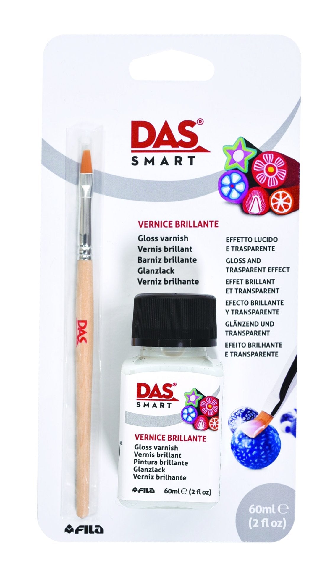 DAS Smart Clay 60ml Gloss Varnish Bottle and Brush, Transparent, For Professionals & Hobbyists
