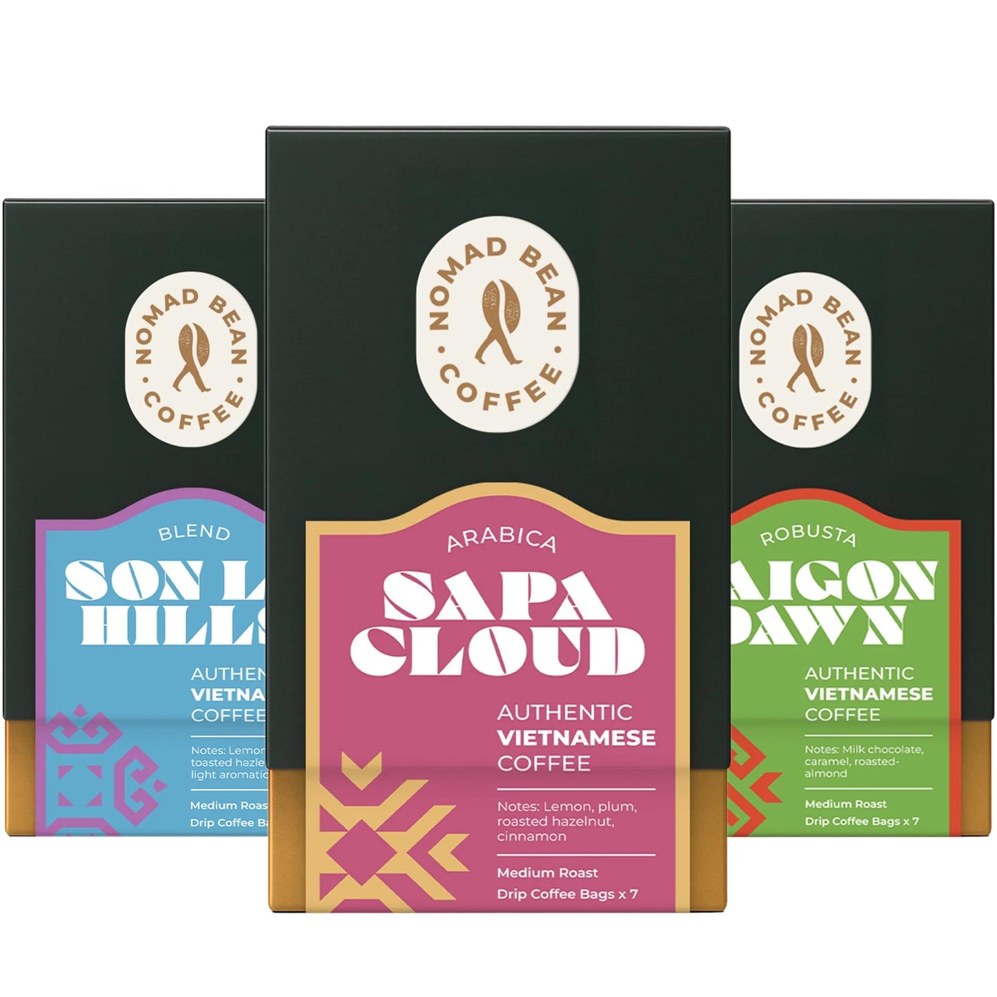 Vietnamese Drip Coffee Bags Bundle | Drip Discovery Set, Pre-filled Pour Over Bags Arabica, Robusta and Blend Gift Set