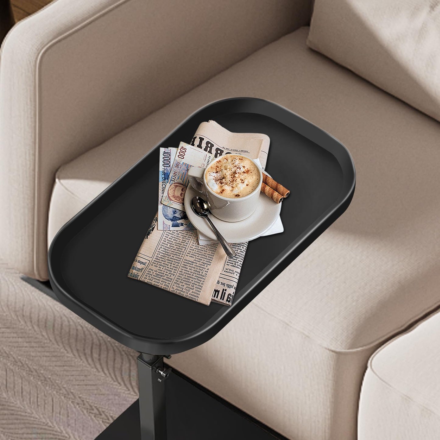 SHEBUYLLI Small C-Shaped Bedside Table, Adjustable with Storage for Living Room & Bedroom, Industrial Narrow Couch End Table (#001Black)