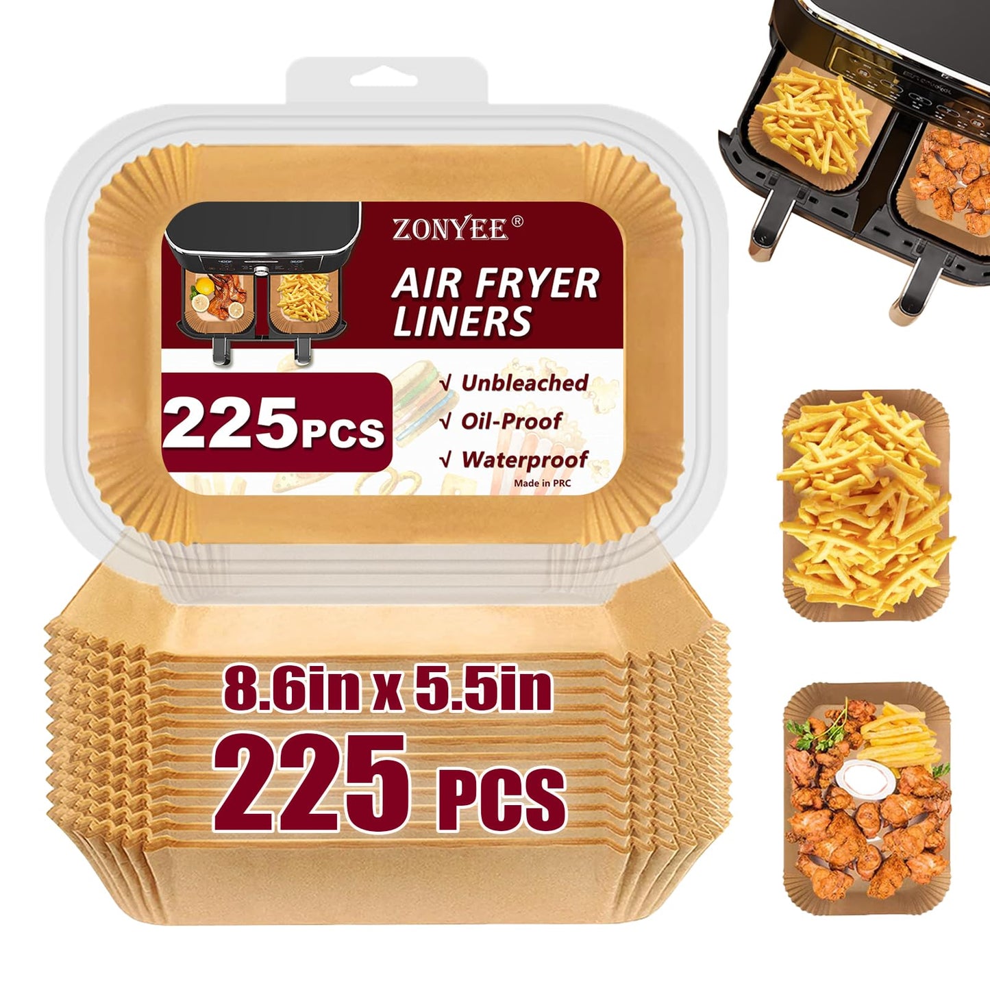 Air Fryer Liners for Ninja Foodi Dual Zone AF300UK / AF400UK / DZ400UK / Double Stack XL SL400UK, 225PCS Air Fryer Parchment Paper Liners Fit Keplin