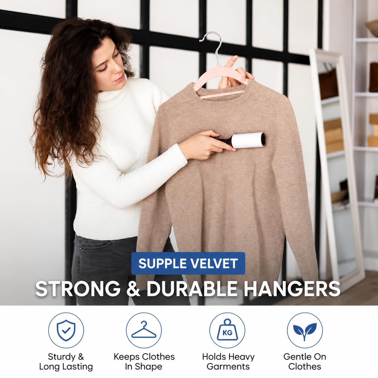 1ABOVE Premium Quality 50 pack Non-Slip Velvet Hangers (44cm) Heavy Duty Velvet Suit Hangers with Tie Bar, 360° Swivel Hooks – Space saving