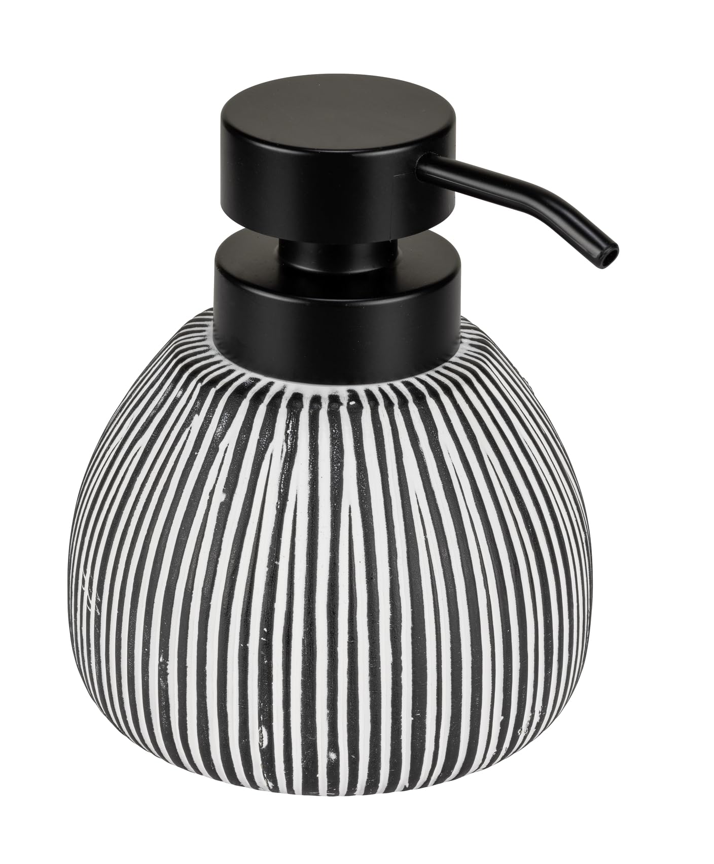 WENKO Pascoli Soap Dispenser Elegant Freestanding Ceramic Dispenser for Bathroom 0.5 L Black and White Textured 11 x 13 x 12 cm Ceramic Plastic