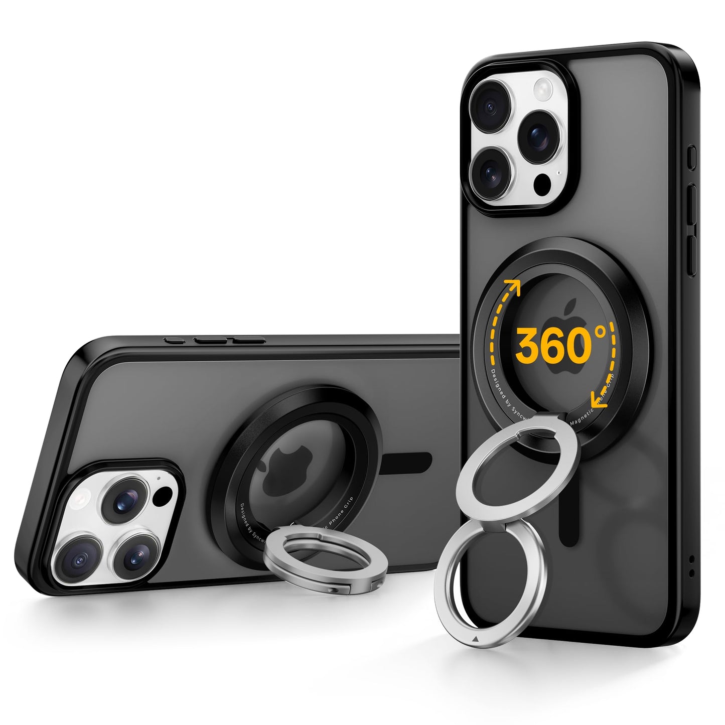 SYNCWIRE Phone Ring Holder Grip for MagSafe, 360? Rotation Magnetic Cell Phone Grip Stand Two-Sided Magnetic Compatible with iPhone 17 16 15 14 13 12