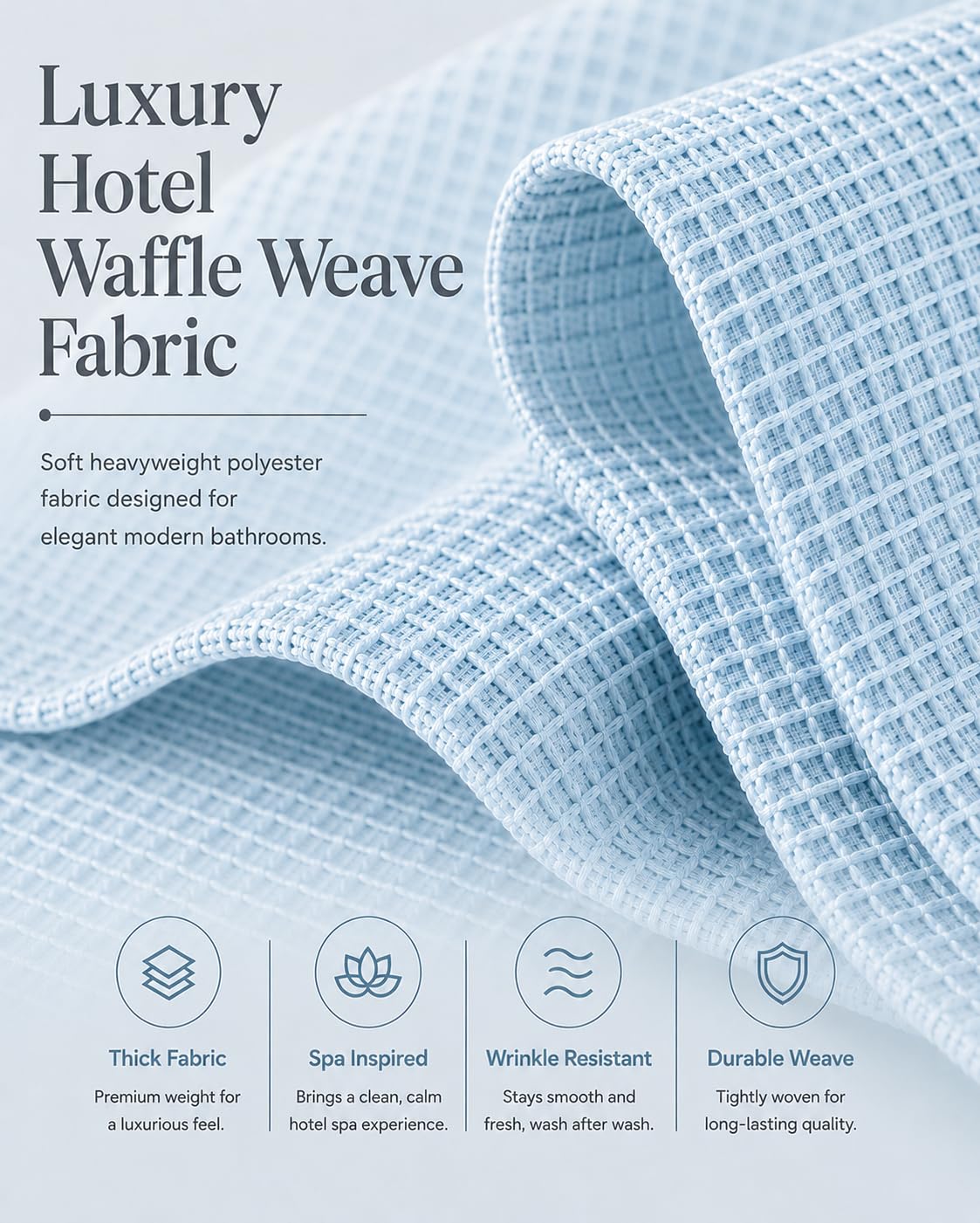 Dainty Home Waffle Weave Shower Curtain Set with Snap-in Liner in Sky Blue 70" x 72" – Modern Luxury Shower Curtain with Mesh Top Window