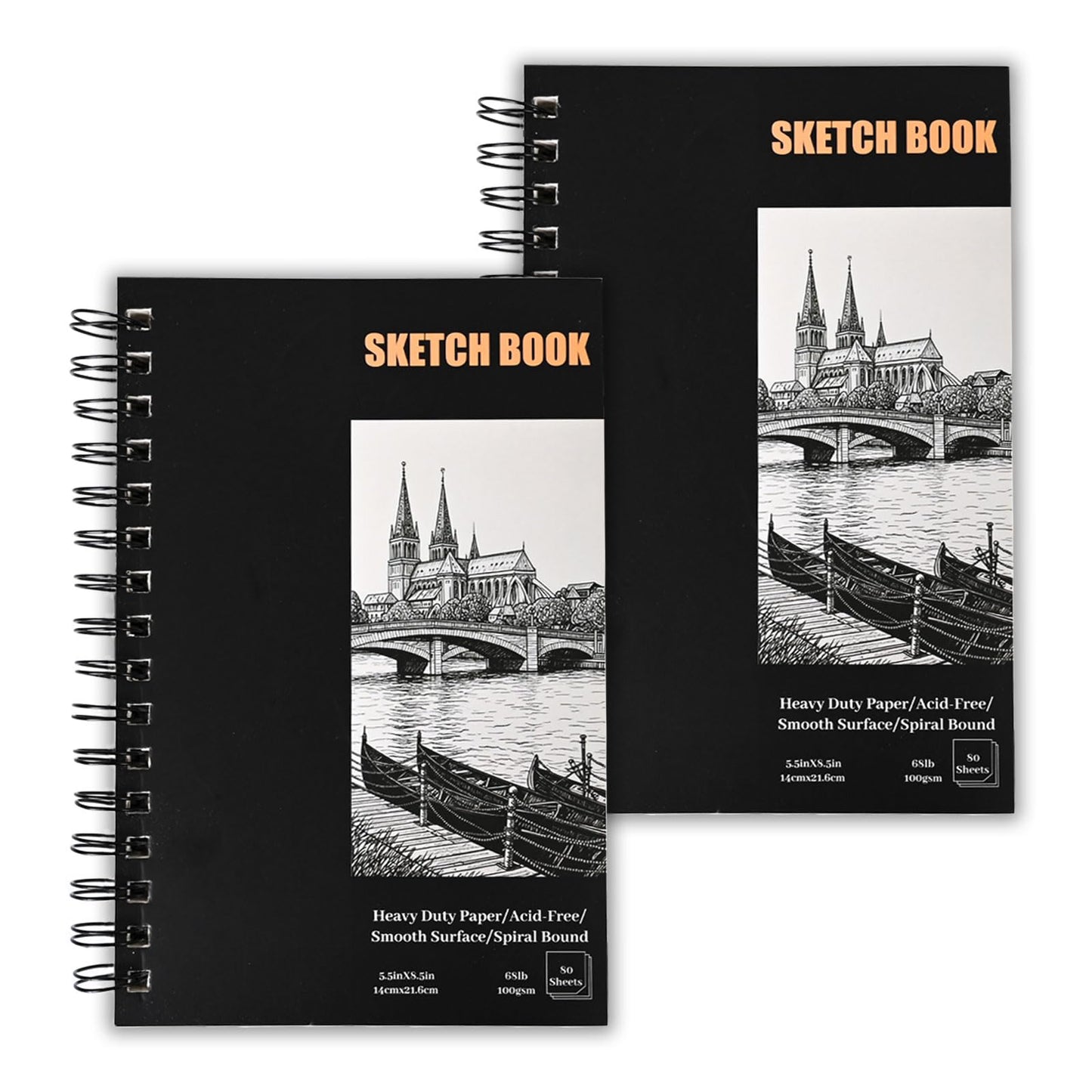 Zylota 2 Pack A5 Sketch Books,Spiral Bound Sketchbook Hardcover with 160 Sheets of 68lb/100gsm Mini Drawing Pad Paper, Small Sketch Pads for Drawing