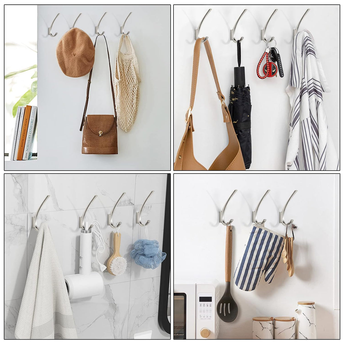 SARIHOSY Miniature Wall Hook Silver Grey Metal Hook Rail and Decorative Hooks for Hanging, Chrome-Plated Wall Hooks Grey Wall Mounted Door Coat Hook