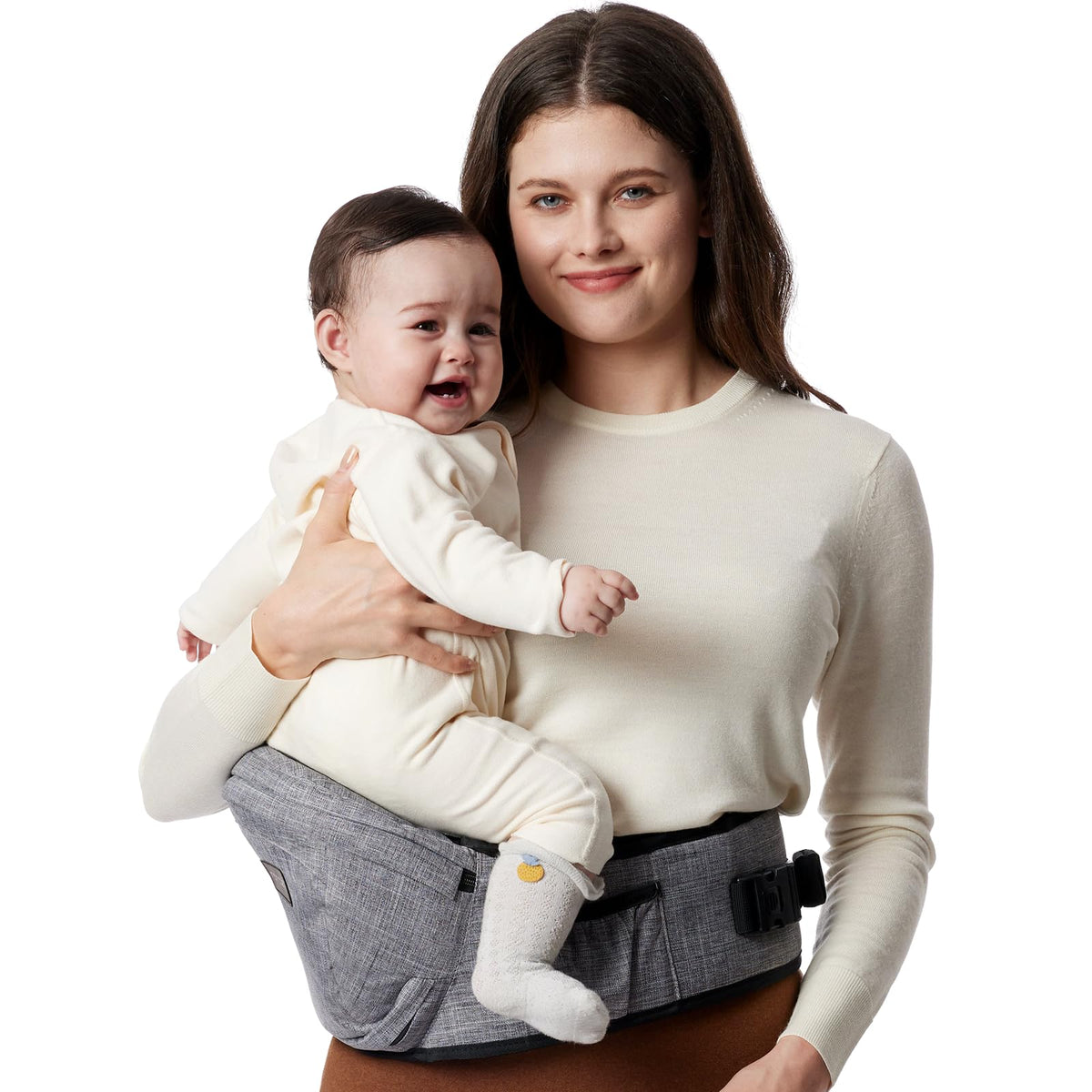 Momcozy Hip Seat Baby Carrier - Adjustable Waistband with Original 3D Belly Protector & EVA Massage Board, Ergonomic Carrier with Various Pockets for