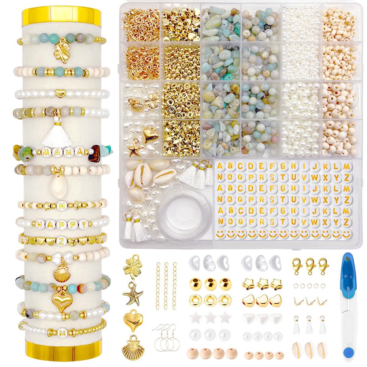 1600Pcs Natural Stone Crystal Beads Friendship Bracelet Making Kit Gemstone Chip Beads for Bracelet Jewellery Making with Charms DIY Craft Gifts for