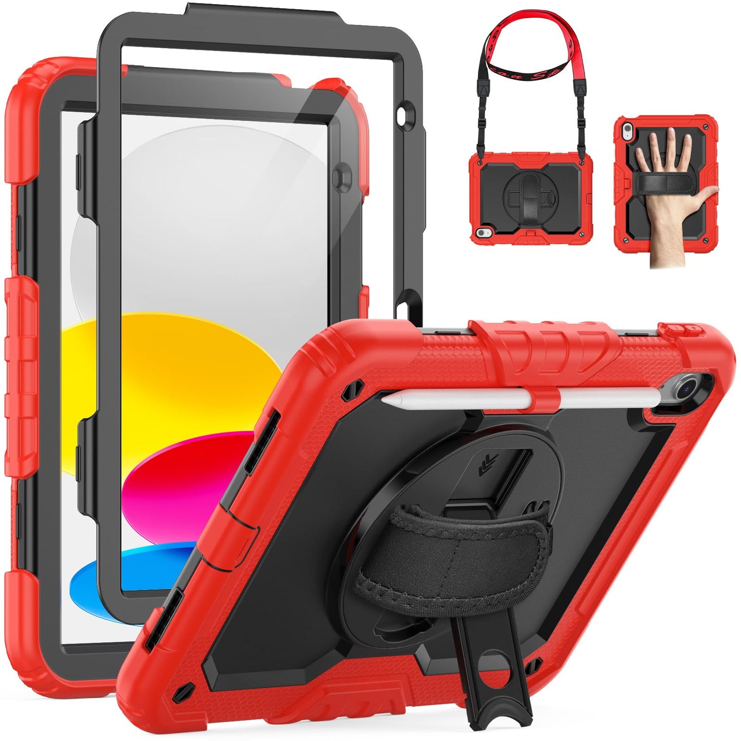 SEYMAC Case for iPad A16 11th/10th Generation 2025/2022 11inch/10.9inch, Heavy Duty Shockproof with Screen Protector, 360? Rotating Stand/Hand