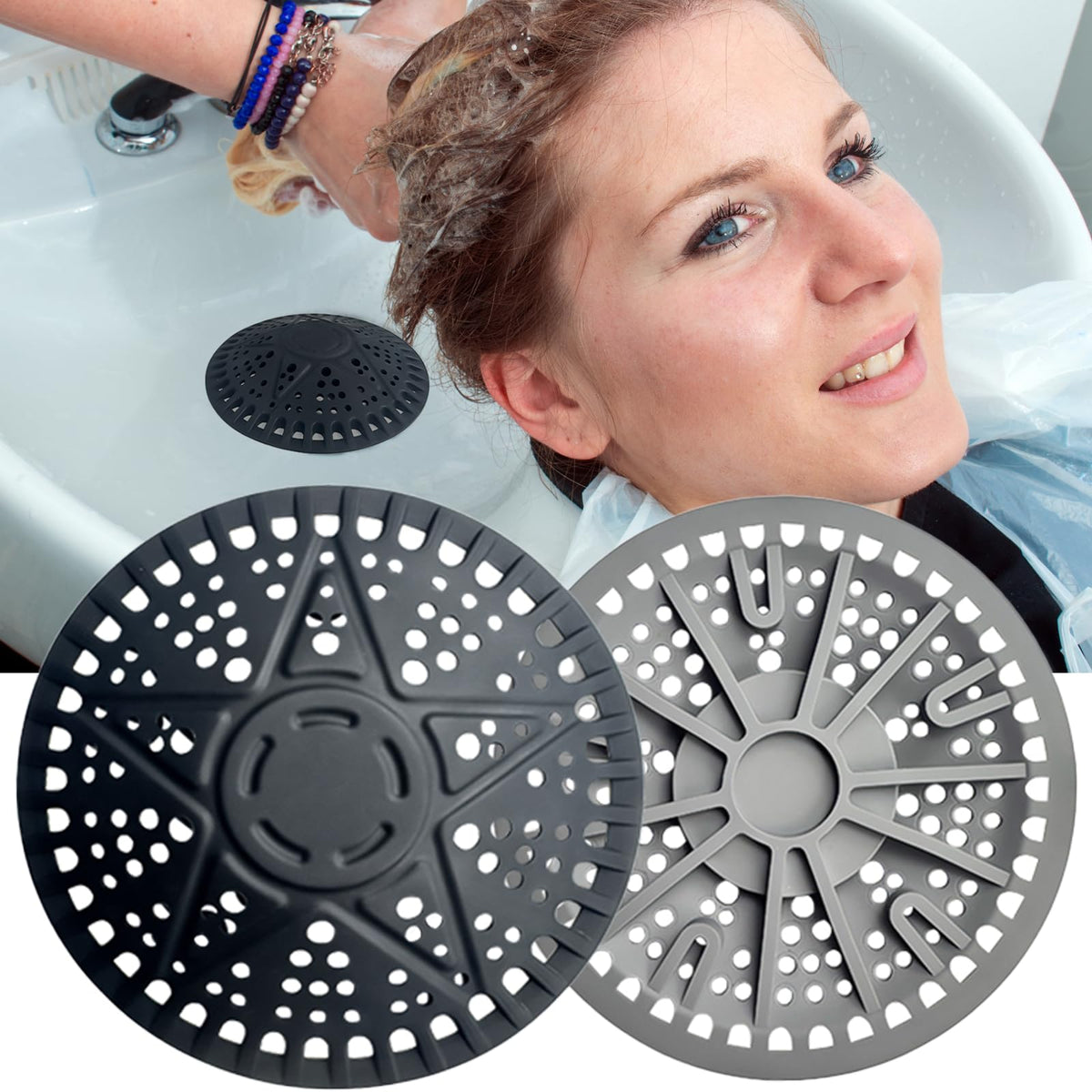 iAnomla 2Pcs Shower Drain Cover Hair Catcher, Shower Wall, 5.5" 14cm Reusable Silicone Tub Drain Covers, Strainers Shower Hair Stopper, Floor Drain