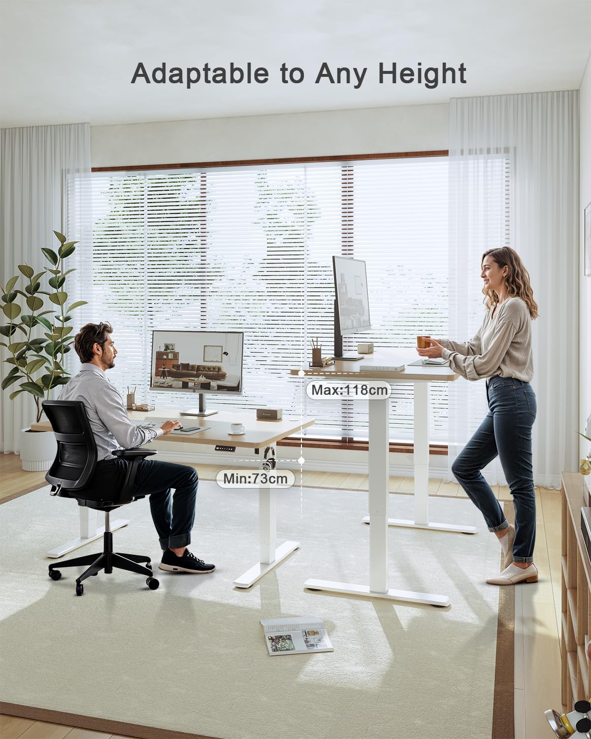 JUMMICO 100x60cm Electric Standing Desk with USB Charging Height Adjustable Desk with Sedentary Reminder Stand Up Desk with Splice Board for Home