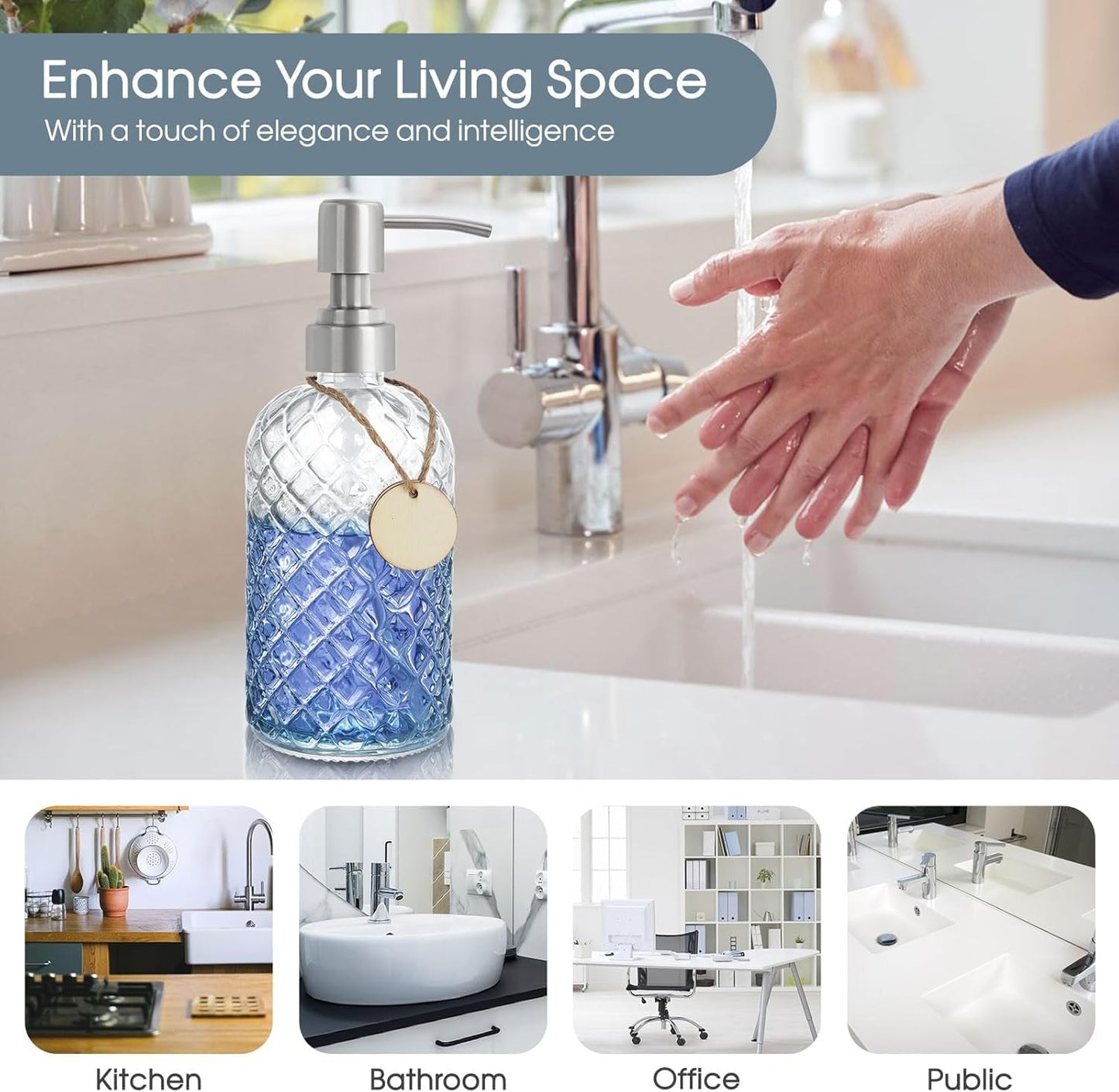 Topsky Glass Soap Dispenser with Silver Metal Pump 400ml Transparent