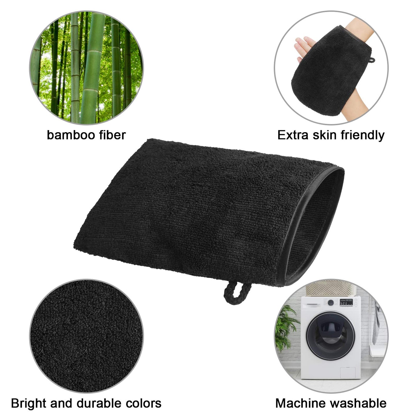 PHOGARY Pack of 10 Microfibre Wash Mitts, Soft Face Cleansing Mitts, Body Bath SPA Terry Cloth, Reusable Makeup Remover Mitt Gloves, 15x21 cm, Black