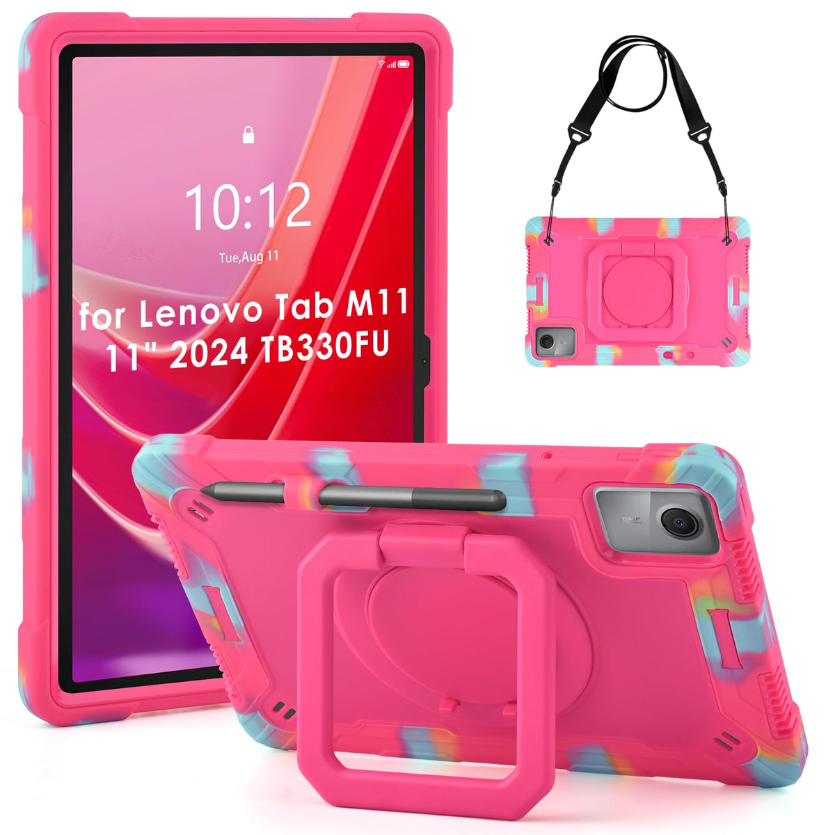 KATUMO Case for Lenovo Tablet M11 TB-330FU 2024 Shockproof Protective Cover 360? Rotatable Stand & Detachable Adjustable Shoulder Strap & Pencil