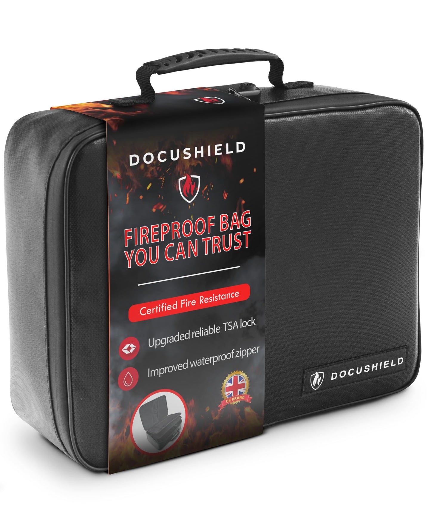 DocuShield Fireproof Document Box | Water Resistant & Fireproof Document Bag | Lightweight & Portable Box with Dividers & Pockets for File Storage |