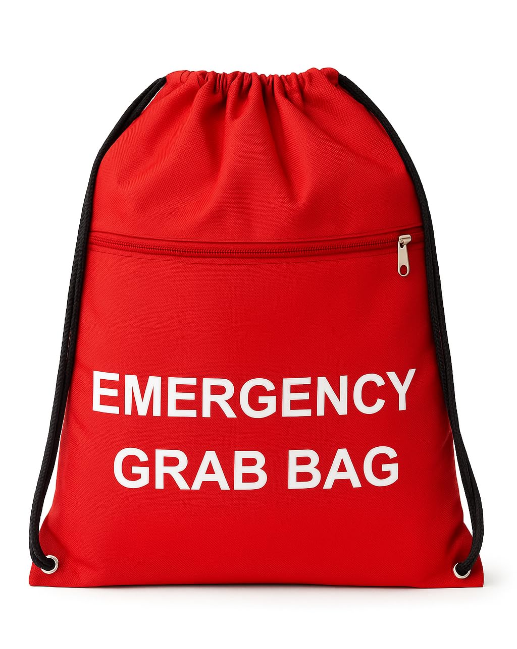 MediCounter Emergency Grab Bag ? Water-Resistant Drawstring Emergency Go Bag (42x49cm) with Zip Pocket & Info Tag - Red