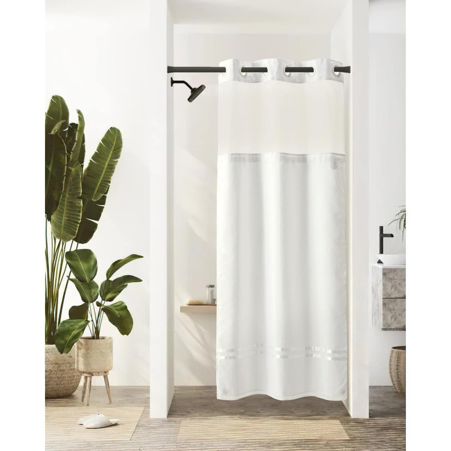 River Dream Stall White Shower Curtain Set for Bathroom with Snap in Fabric Liner,No Hook Needed Shower Curtains,Hotel Grade,Water Repellent,Machine