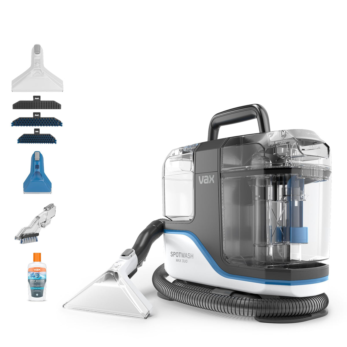 Vax SpotWash Max Duo Spot Cleaner, Upholstery, Sofa, Stairs, Rug, Stain Cleaning Small Handheld Shampooer Machine, Solution and Tools for Home, Car,
