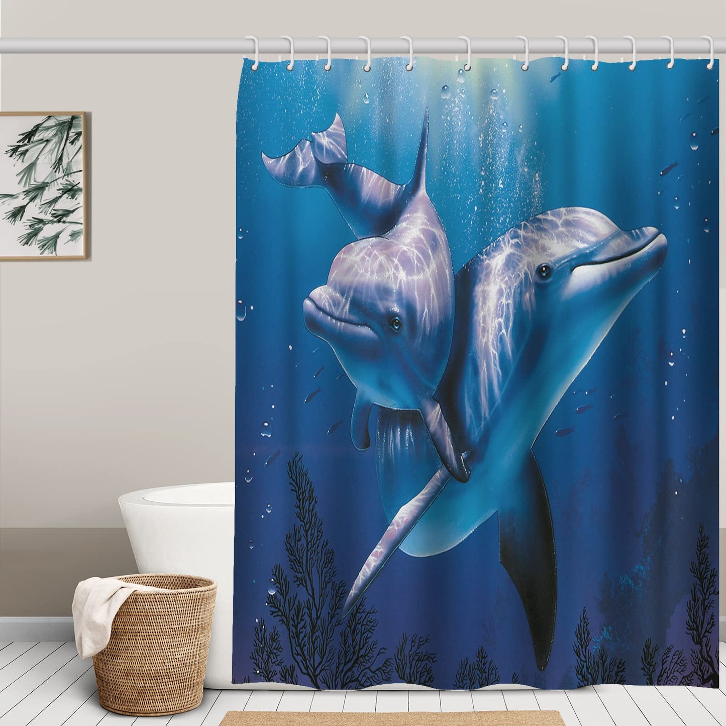 Minicoco Shower Curtain Waterproof and Mould Mildew Resistant with 6 Hooks,100% Polyester Door Curtain Window Curtain Suit for Bathroom, School