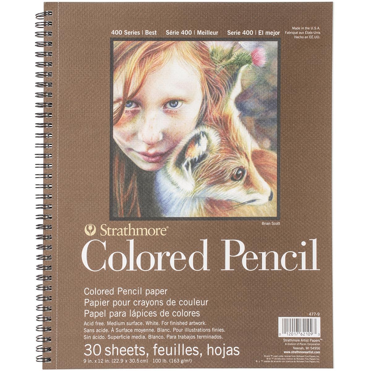 Strathmore Pro-Art Colored Pencil Spiral Paper Pad 9 x 12-inch, 30 Sheets, Graphite, White, 9"X12"