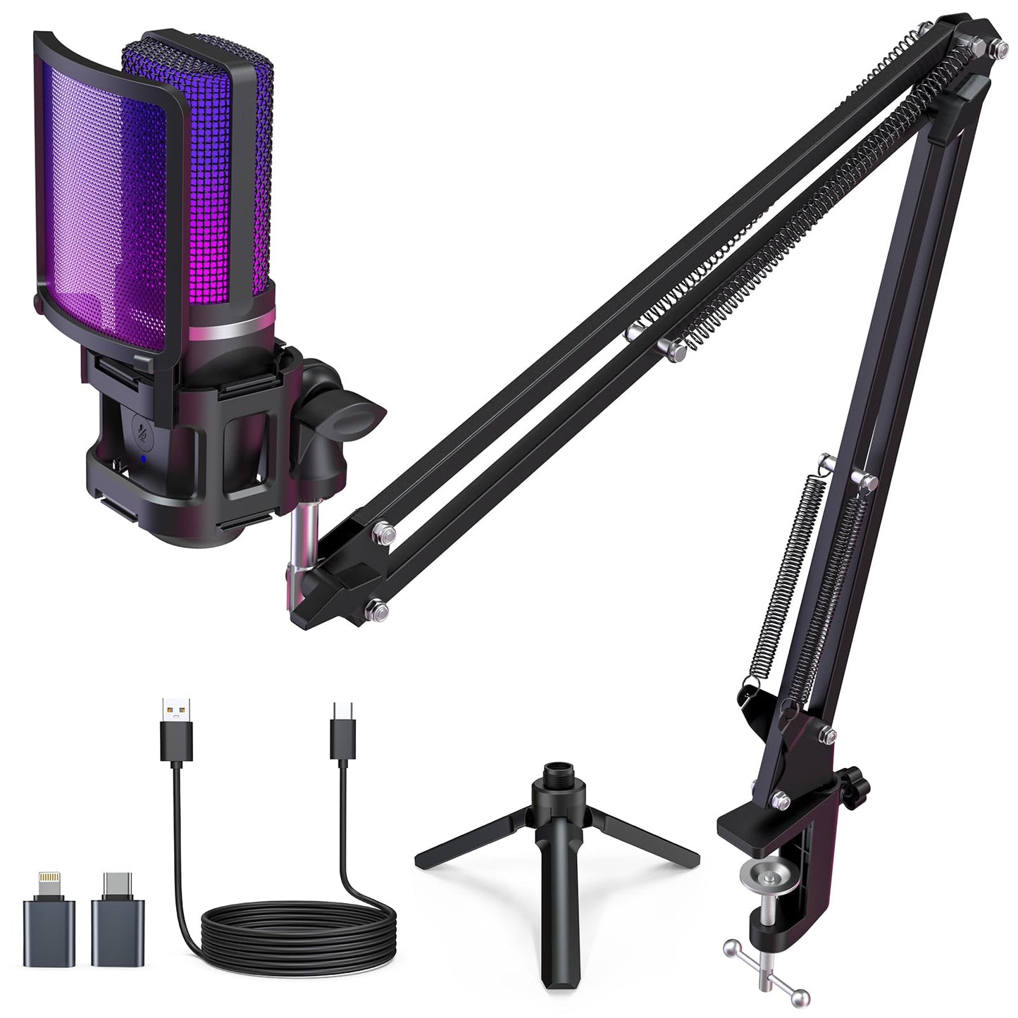 zealsound USB Gaming Microphone Kit, RGB Condenser Mic for PC Mac iPhone w/Mute/Gain for Twitch Streamer, Podcast, YouTube, TikTok on Windows PS5 ?