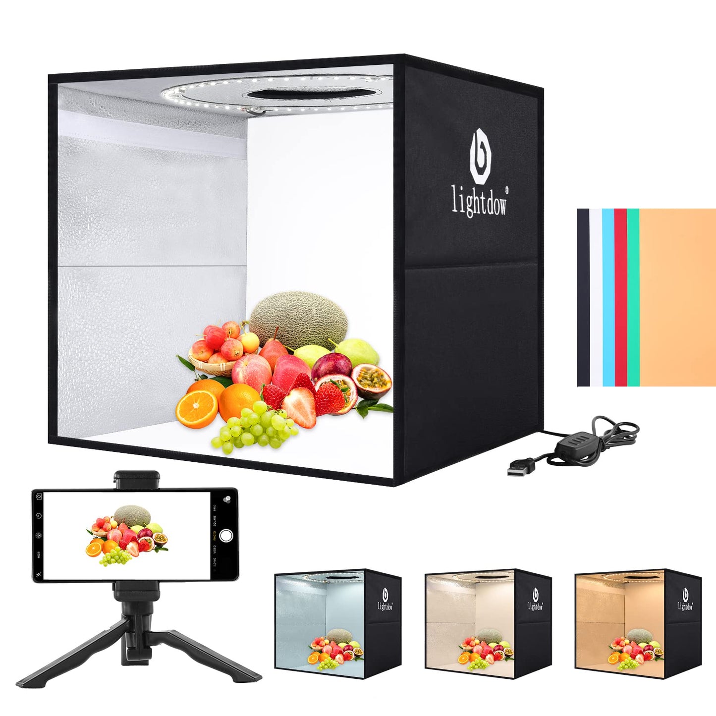Lightdow Light Box Photography, 30CM/12"x12" Portable Mini Shooting Tent Kit with 120 LED Lights Dimmable & 6 Backdrops, Photo Box Booth for Small