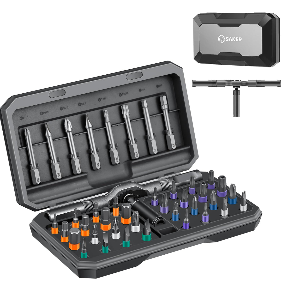 Saker 42 in 1 Magnetic Screwdriver Set, Multi Bit Free Combination Ratchet Screwdriver Set Portable Repair Tool Kit for Gifts, Furniture, Computer,