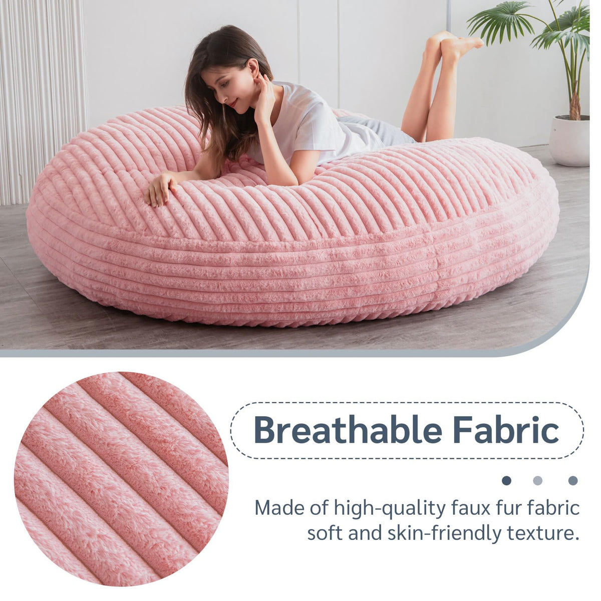 MAXYOYO Giant Bean Bag Bed - Round Bean Bag Chair - Large Sofa with Faux Fur Cover and Fluffy Filling Included for Adult, Couples, Guest