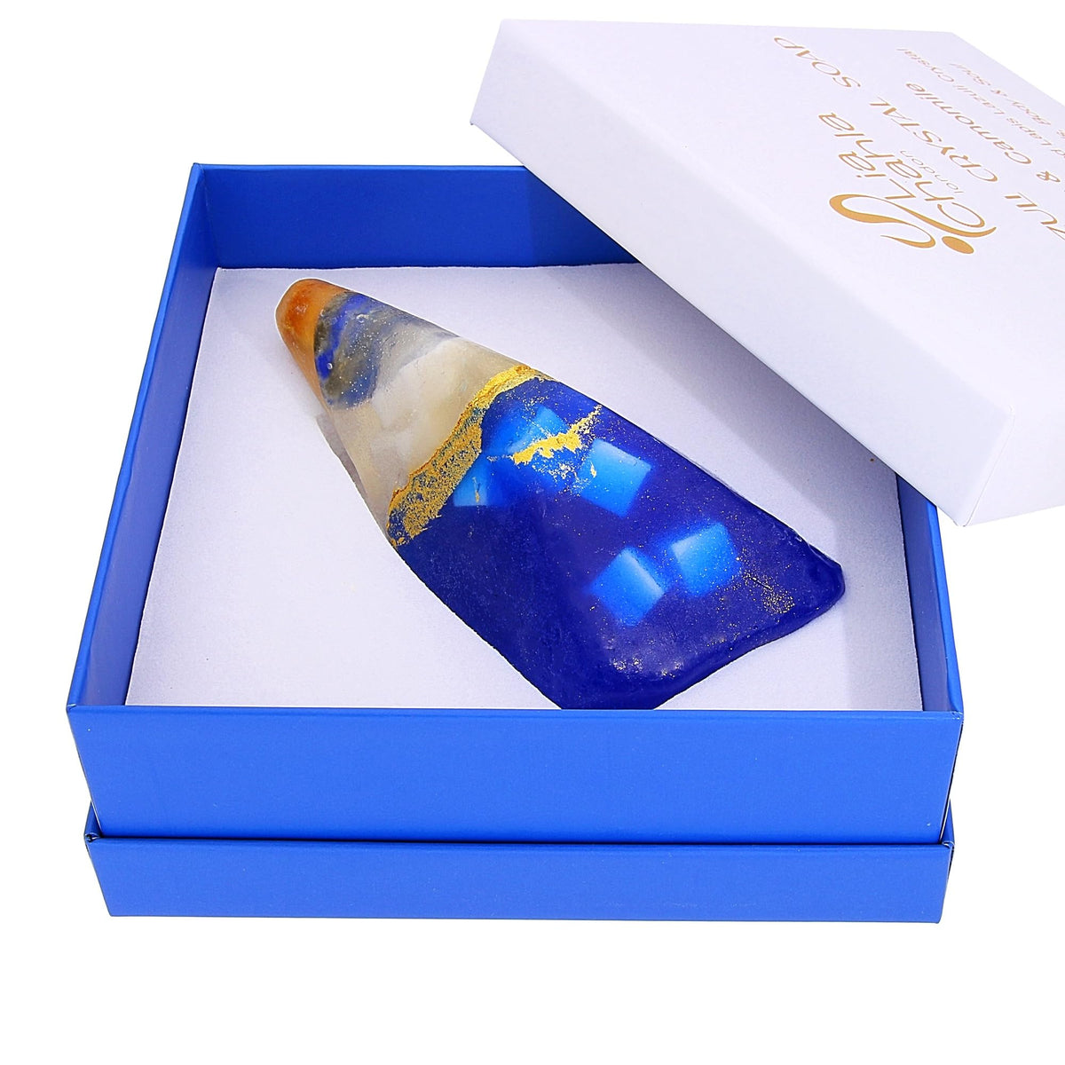 Luxury Crystal Soap Gifts for Women & Men | Gardenia Soap Bar with Lapis Gemstone Inside | Cleansing Ritual for Body & Soul (130 g, Lapis Lazuli)