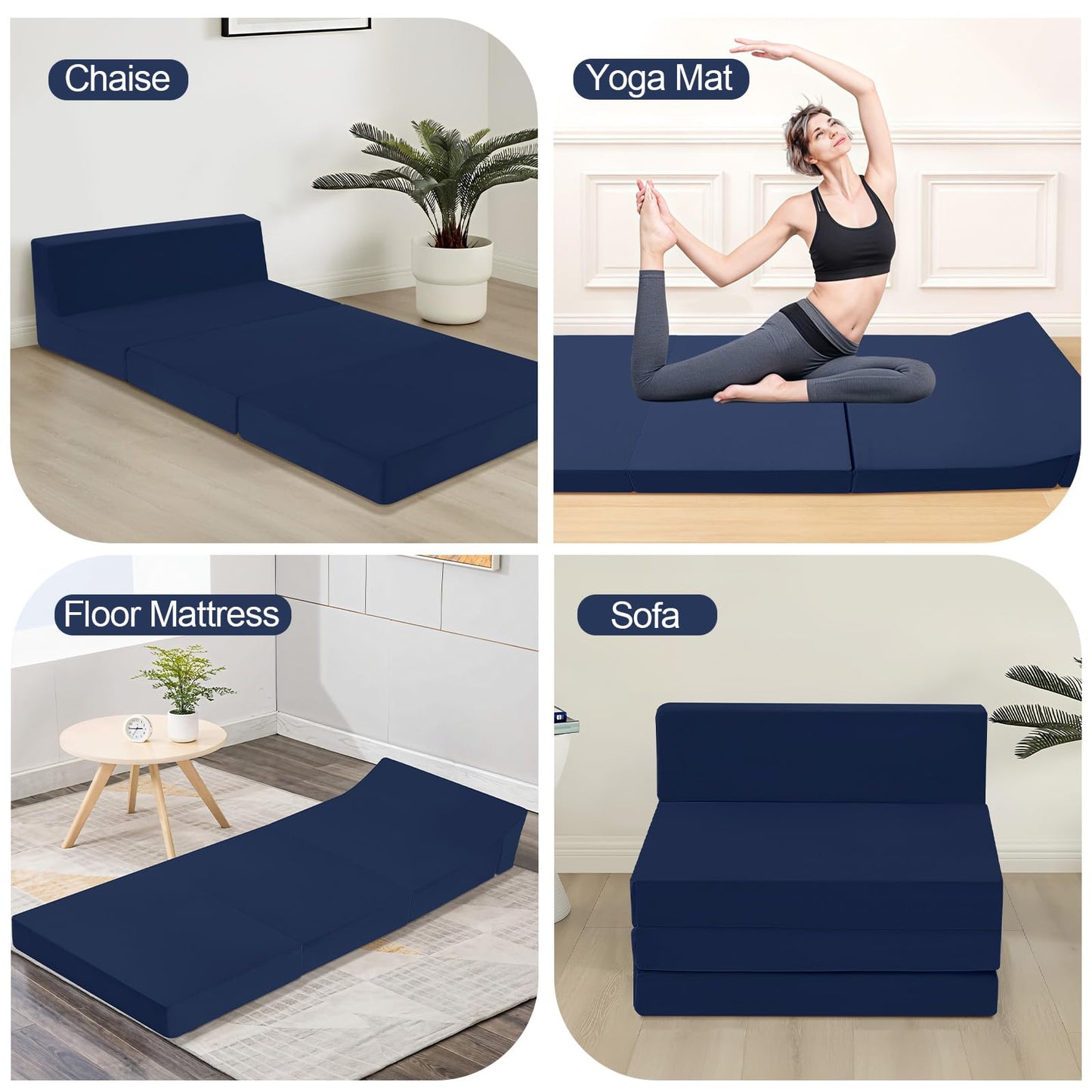 MeMoreCool Folding Floor Mattress Single, 195x90cm, Navy Blue