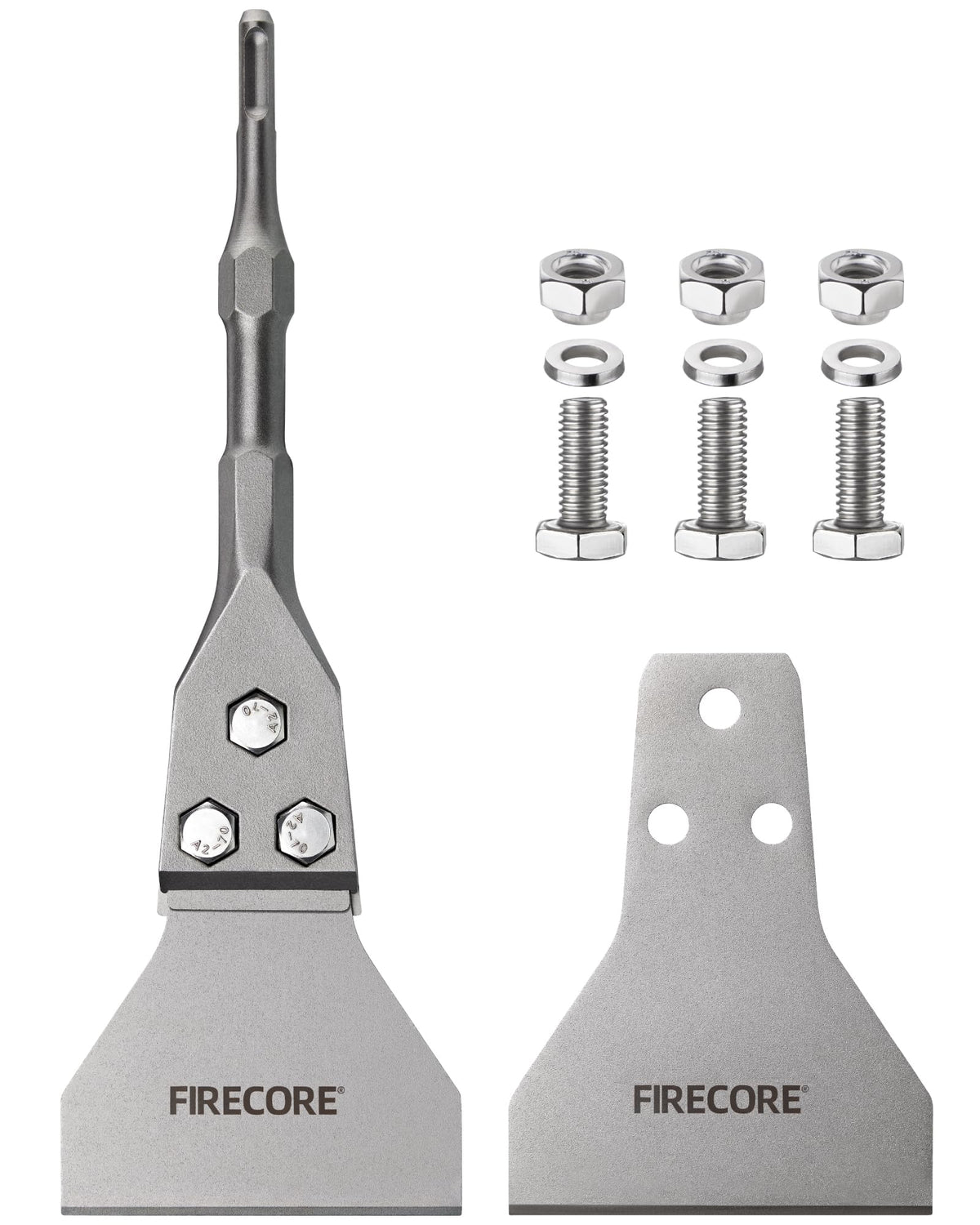 Firecore SDS Plus Floor Scraper 300 mm x 100 mm with Replacement Scraper Blade, Chisel bits for SDS Plus Hammer- Removing Floor coverings