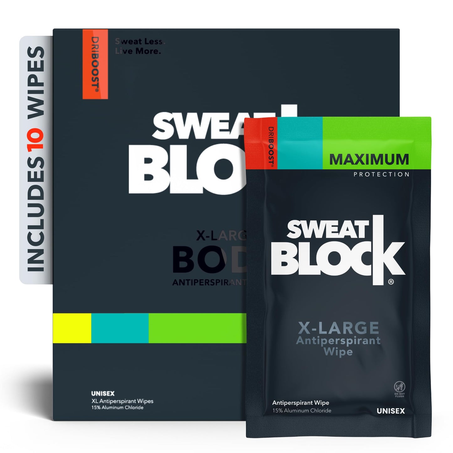 SweatBlock Maximum Strength Antiperspirant Sweat Wipes - For Excessive Sweat Protection - Extra Large - Up to 7 Day Protection per Use - 10 Count -